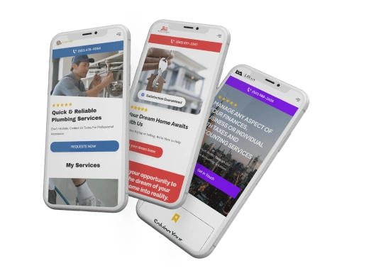 Multiple phones previewing the websites