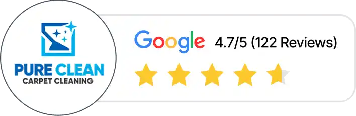Pure Clean Carpets Google reviews, showing a rating of 4.7 out of 5 stars from 122 reviews.